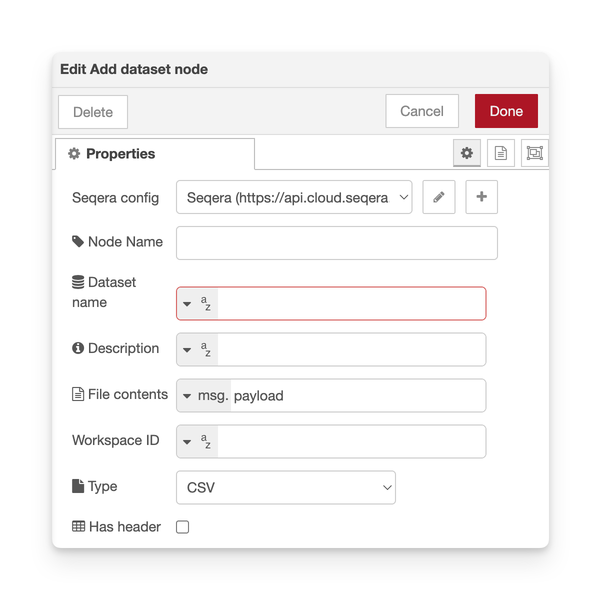 add dataset node edit panel