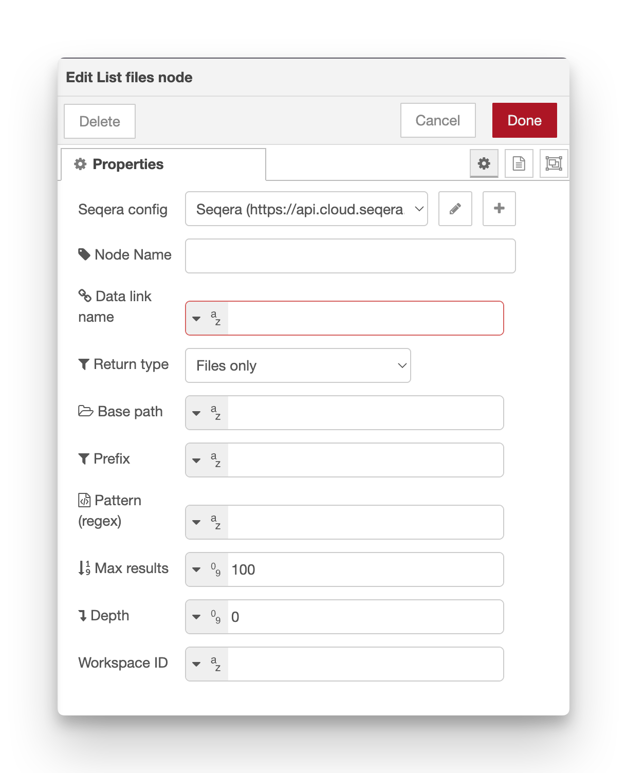list files node edit panel