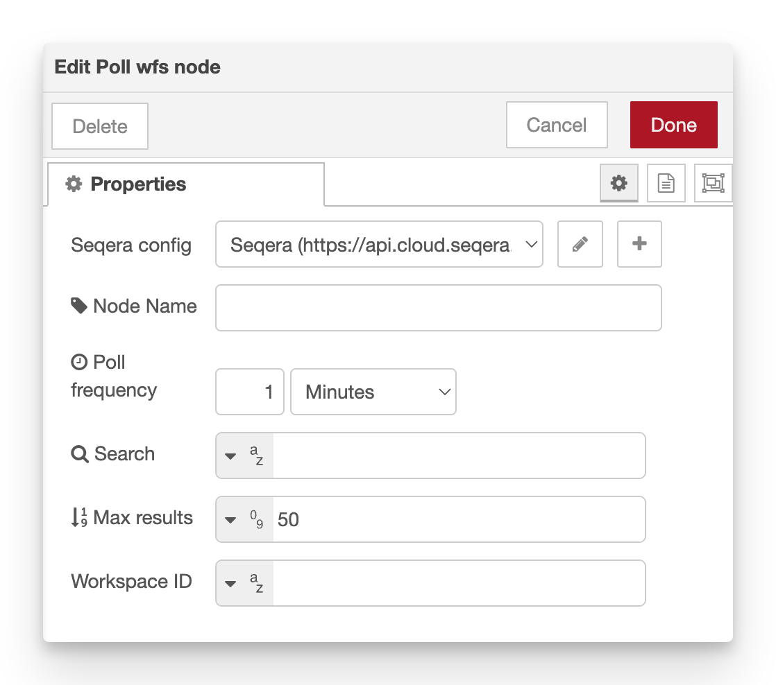 poll workflows node edit panel